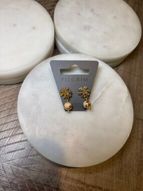 186 Pilgrim Gold Flower Drop Earrings with Bead Accent